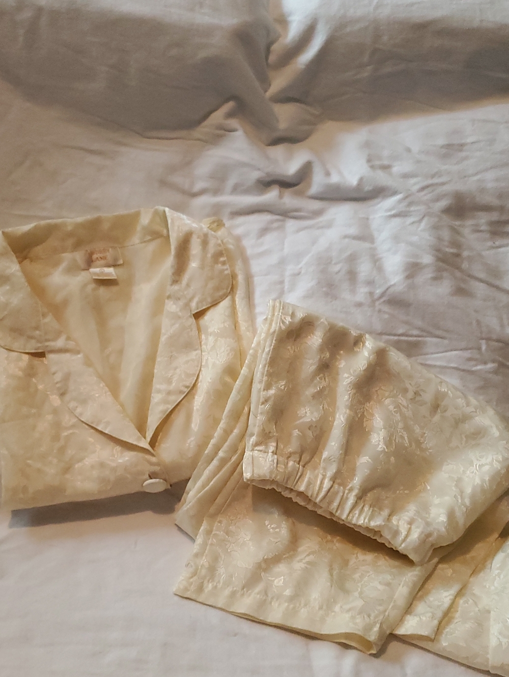 Silk-Blend Cream Jacquard Pajama Set - Women's Sleepwear